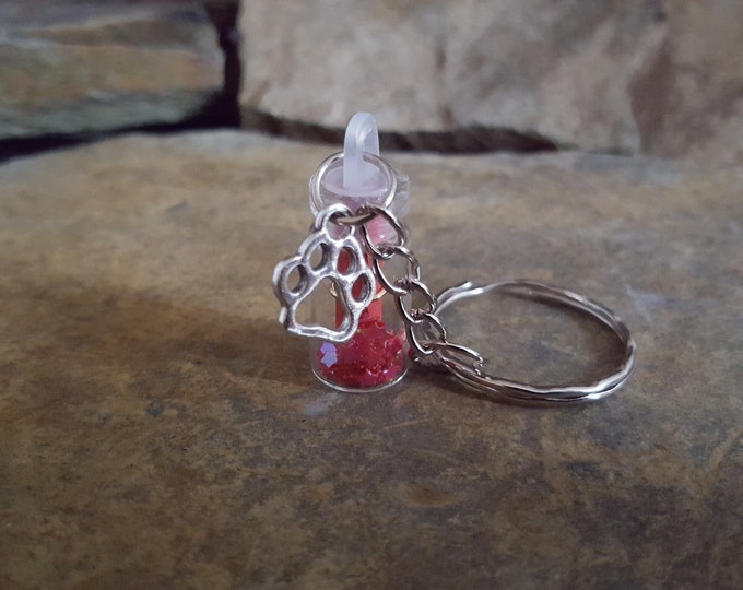 Message In A Bottle Keyring with Dog Paw Charm