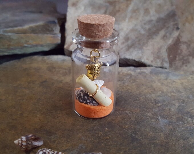 Message in a Bottle with Gold Turtle Charm