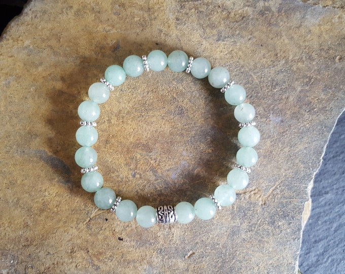 Green Aventurine Genuine Semi-Precious Gemstone Bracelet With Tibetan Silver Spacers