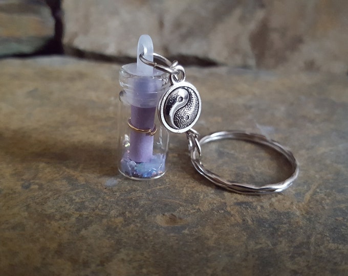 Message In A Bottle Keyring with Yin Yang Charm