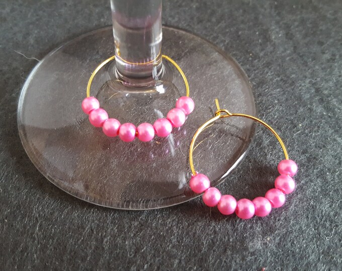 Valentines Wine Glass Ring Set of 2 Pink