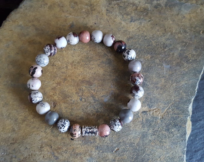 Coffee Bean Jasper Genuine Semi-Precious Gemstone Bracelet With Tibetan Silver Spacer