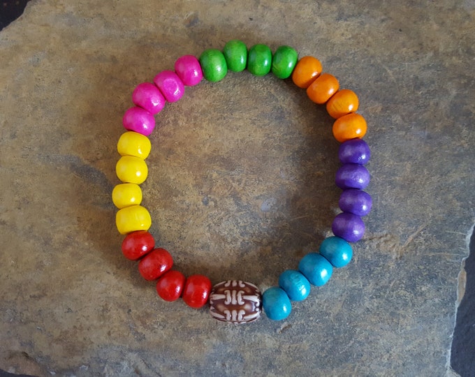 Rainbow Wooden Unisex Bead Bracelet