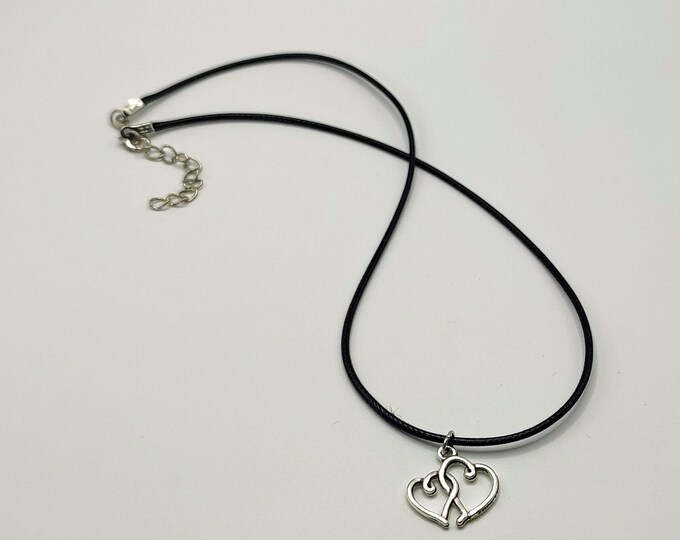 Necklace With Silver Double Heart Charm.