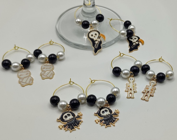 Halloween Wine Glass Charms Set of 8 Black and White