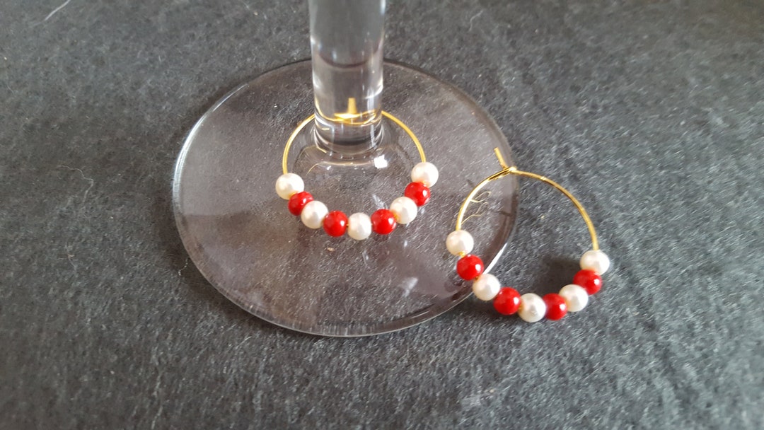 Valentines Wine Glass Ring Set of 2 Red and White Etsy 日本