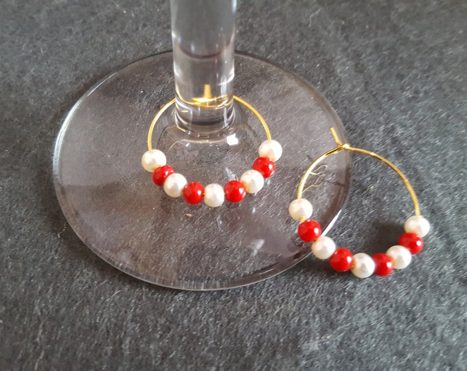 Valentines Wine Glass Ring Set of 2 Red and White