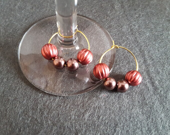 Valentines Wine Glass Ring Set of 2 Red and Mocha
