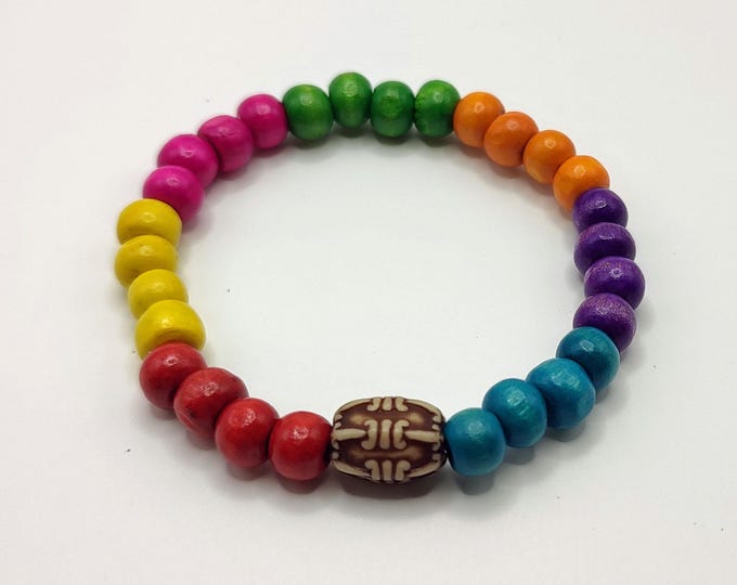 Colourful Wooden Beaded Bracelet with Decretive Bead.