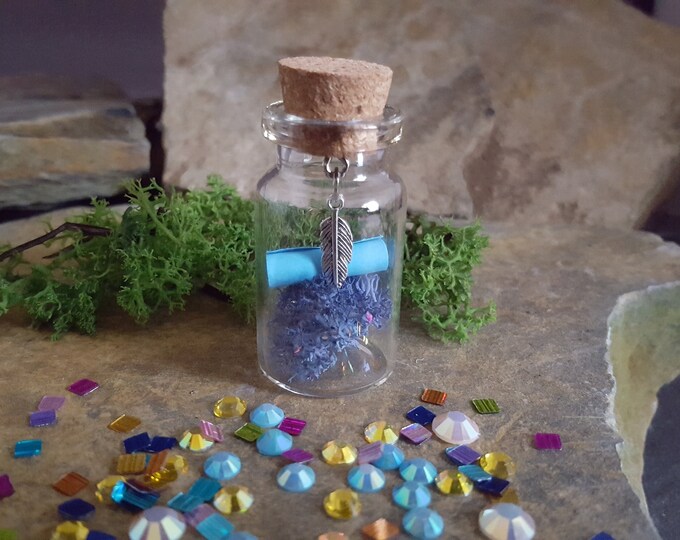 Message in a Bottle with Silver Feather Charm