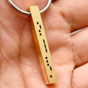 Morse Code Bar Keychain: Personalized 4-sided Bar Keyring Custom Jewelry Key Ring Vertical Tags