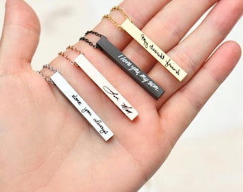Handwriting Necklace | Bar Actual Signature Engraved Personalized Keepsake Jewelry Custom Memorial Gift Mom Handwritten