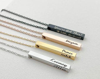 Custom Bar Necklace 4 sided Bar Necklace Location Necklace Mantra Necklace Date Necklace Coordinate Necklace Personalized Long vertical bar
