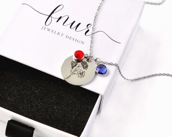 Family Bouquet Flower Necklace Combined Birthflower Birth