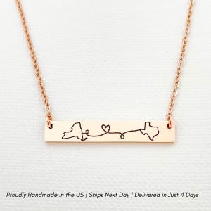 Personalized Long Distance Necklace: Custom State or Country Engraved Pendant, Gift for Long Distance Relationship, Mom, or Friend