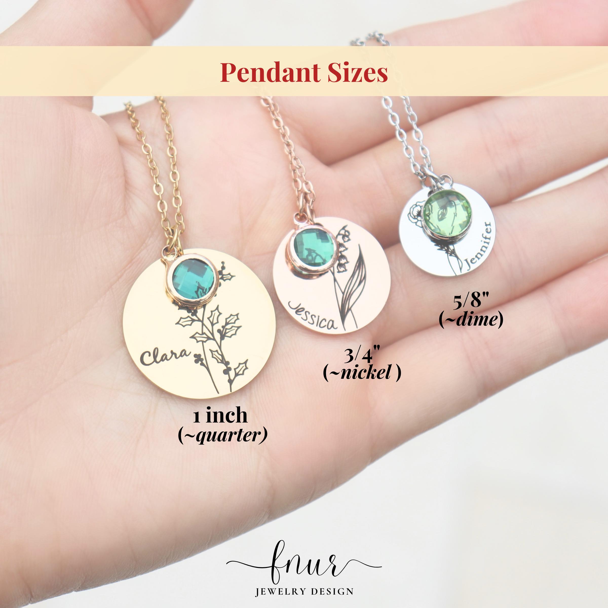 Rose gold combined birth flower pendant featuring delicate floral stem engraving detail