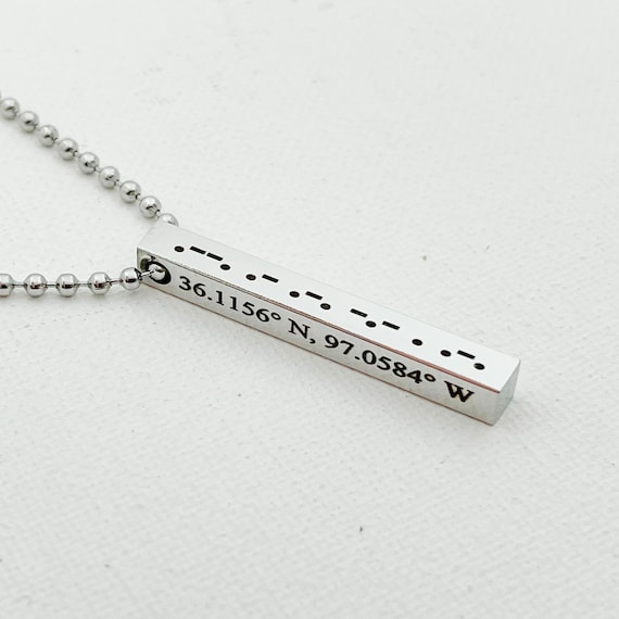 Beaded Morse Code Bar Necklace for Men Personalized for Him Bar Necklace Custom Morse Code Jewelry Father s Day Dad Date Necklace Vertical Etsy