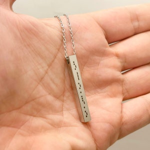 Morse Code Bar Necklace 4 sided Bar Necklace Custom Morse Code Jewelry Necklace Date Necklace Coordinate Necklace Personalized vertical bar