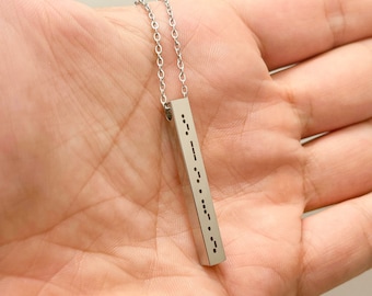 Morse Code Bar Necklace 4 sided Bar Necklace Custom Morse Code Jewelry Necklace Date Necklace Coordinate Necklace Personalized vertical bar
