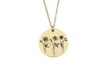 Birth Month Flower Necklace: Personalized Engraved Jewelry Gift  Mothers Day Gift