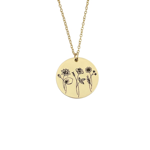 Birth Month Flower Necklace: Personalized Engraved Jewelry Gift  Mothers Day Gift