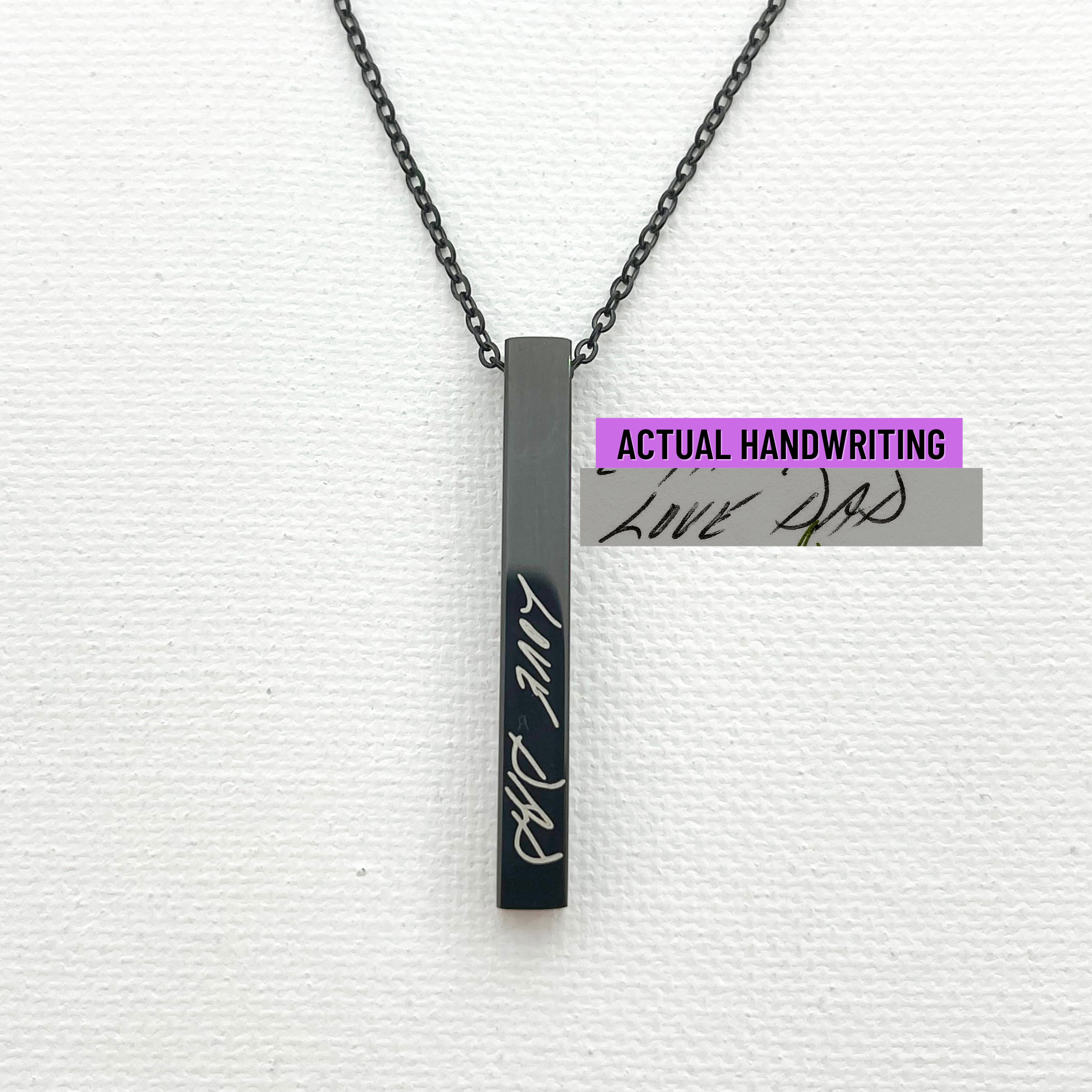 elegant gift box packaging next to custom handwritten keepsake necklace for memorial presentation