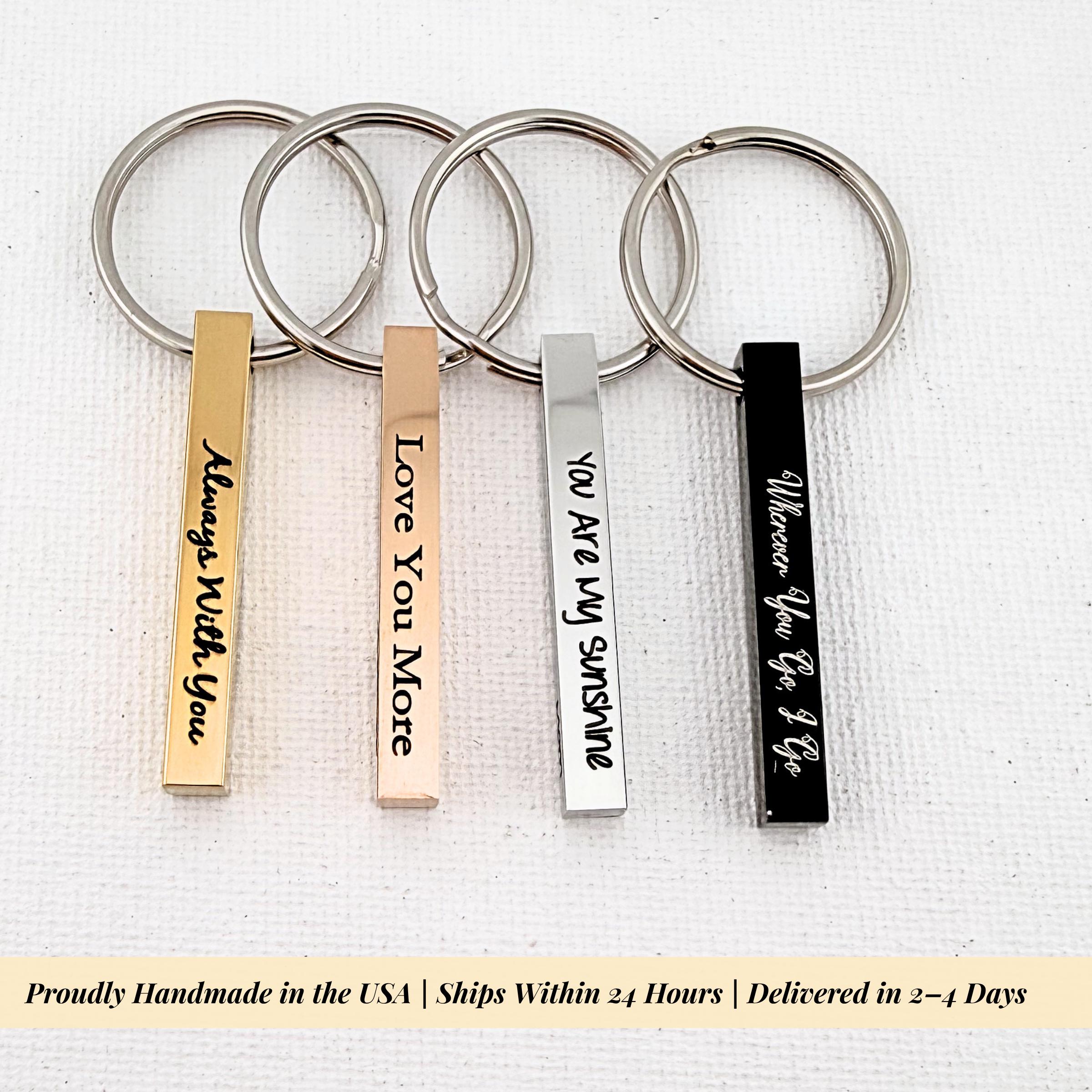 gold finish custom bar keychain showing polished texture and elegant metal ring