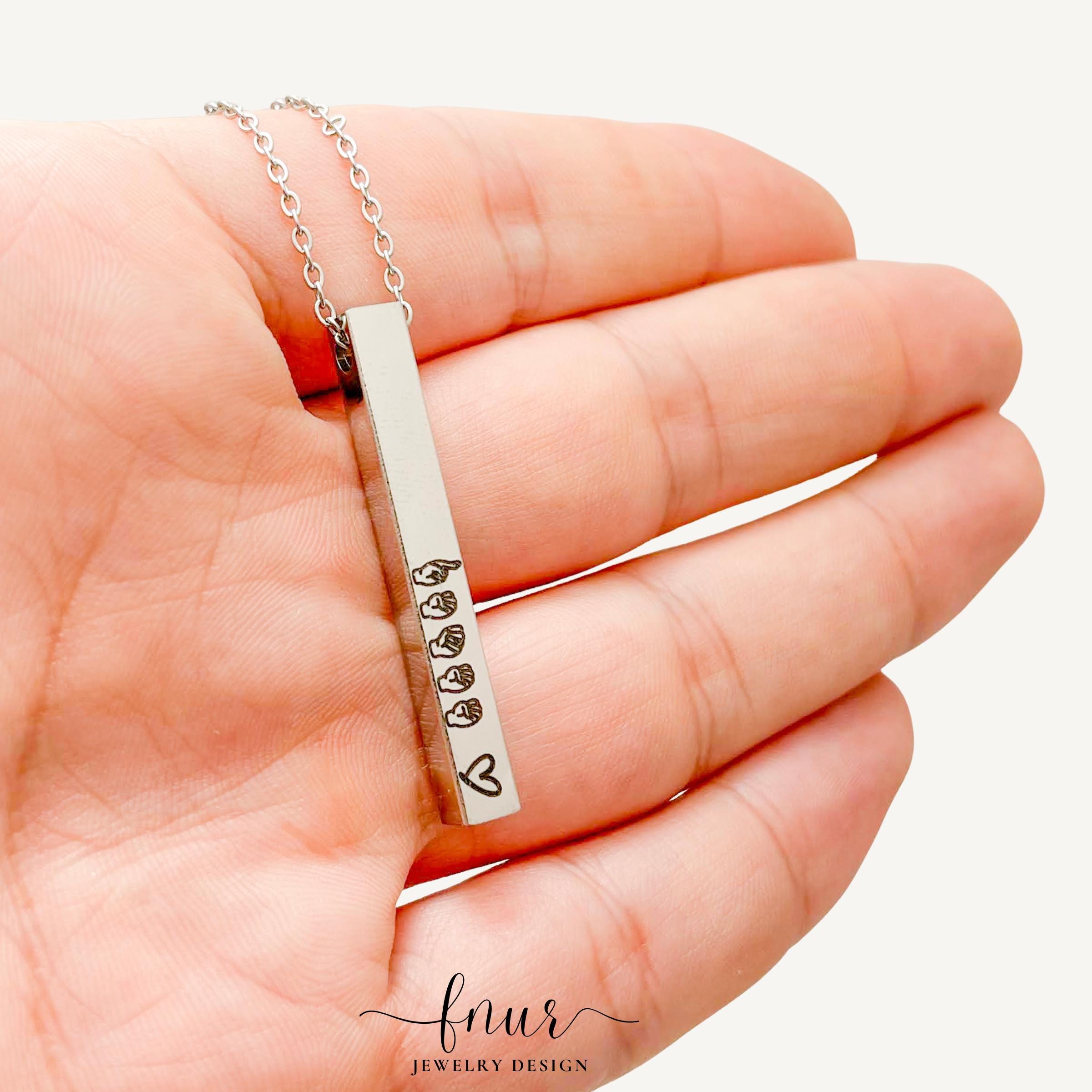 ASL Necklace Personalized Name, Sign Language Bar Necklace, Custom Jewelry, 4 Sided Engraved Gift – handcrafted personalized asl necklaces by fnur Jewelry Design (photo 10)