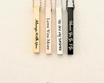 Personalized 4 Sided Bar Necklace, Custom Engraved Name Necklace, Coordinate, Vertical Pendant Gift
