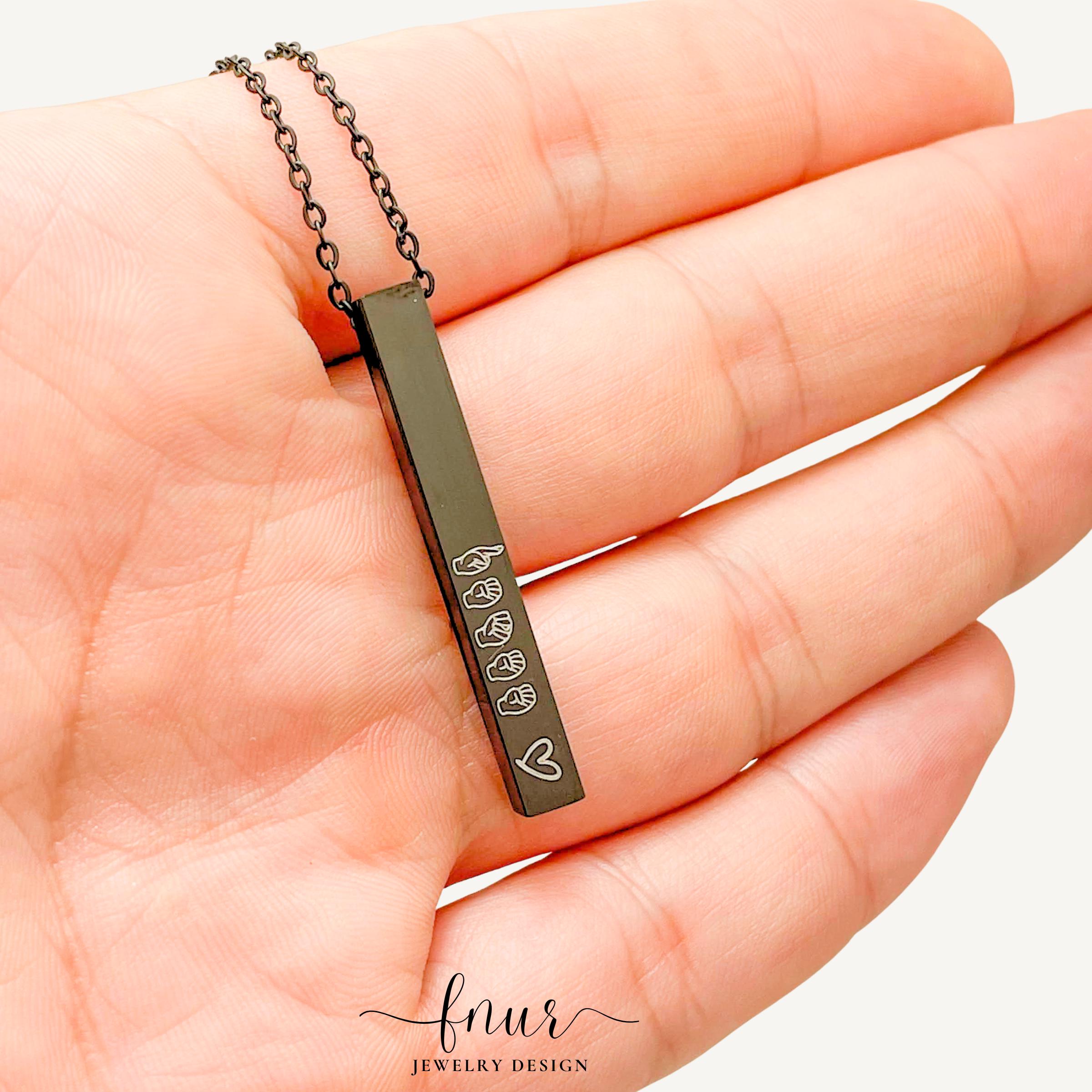 ASL Necklace Personalized Name, Sign Language Bar Necklace, Custom Jewelry, 4 Sided Engraved Gift – handcrafted personalized asl necklaces by fnur Jewelry Design (photo 6)