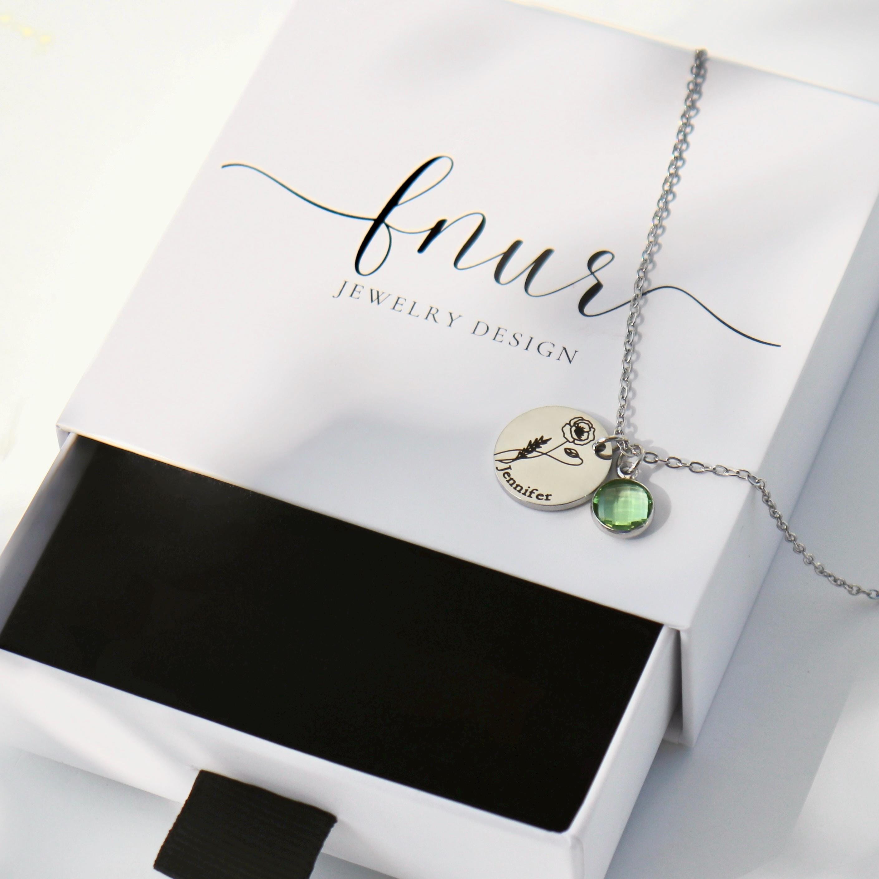 back view of custom engraved necklace showing personalized name and date memorial inscription