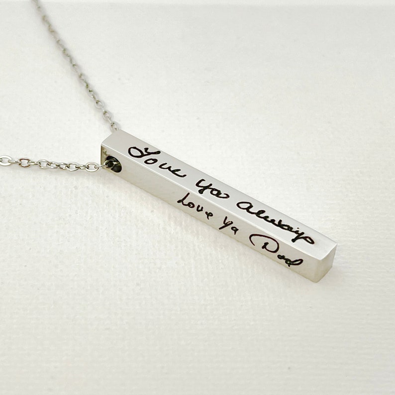 Personalized Handwriting Bar Necklace Actual Handwriting Necklace Handwriting Jewelry Mom Mothers Gift Signature Memorial Keepsake Necklace image 1