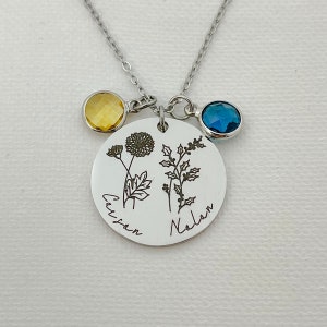 Combined Birth Month Flower Necklace Custom Birthstone Birth Flower Necklace May June July August September October November December flower