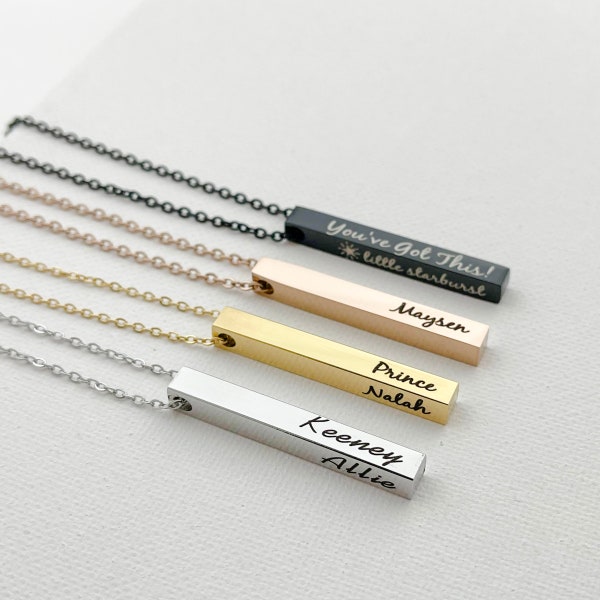 Custom Bar Necklace 4 sided Bar Necklace Location Necklace Mantra Necklace Date Necklace Coordinate Necklace Personalized father's day gift