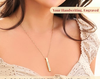Handwriting Necklace | Bar Actual Signature Engraved Personalized Keepsake Jewelry Custom Memorial Gift Mom Handwritten