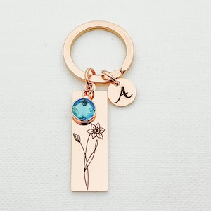 Personalized Birth Flower Keychain Birth Month Flower Key Ring Birthstone Key Chains for Women Men Personalized Birthstone Floral gift Mom