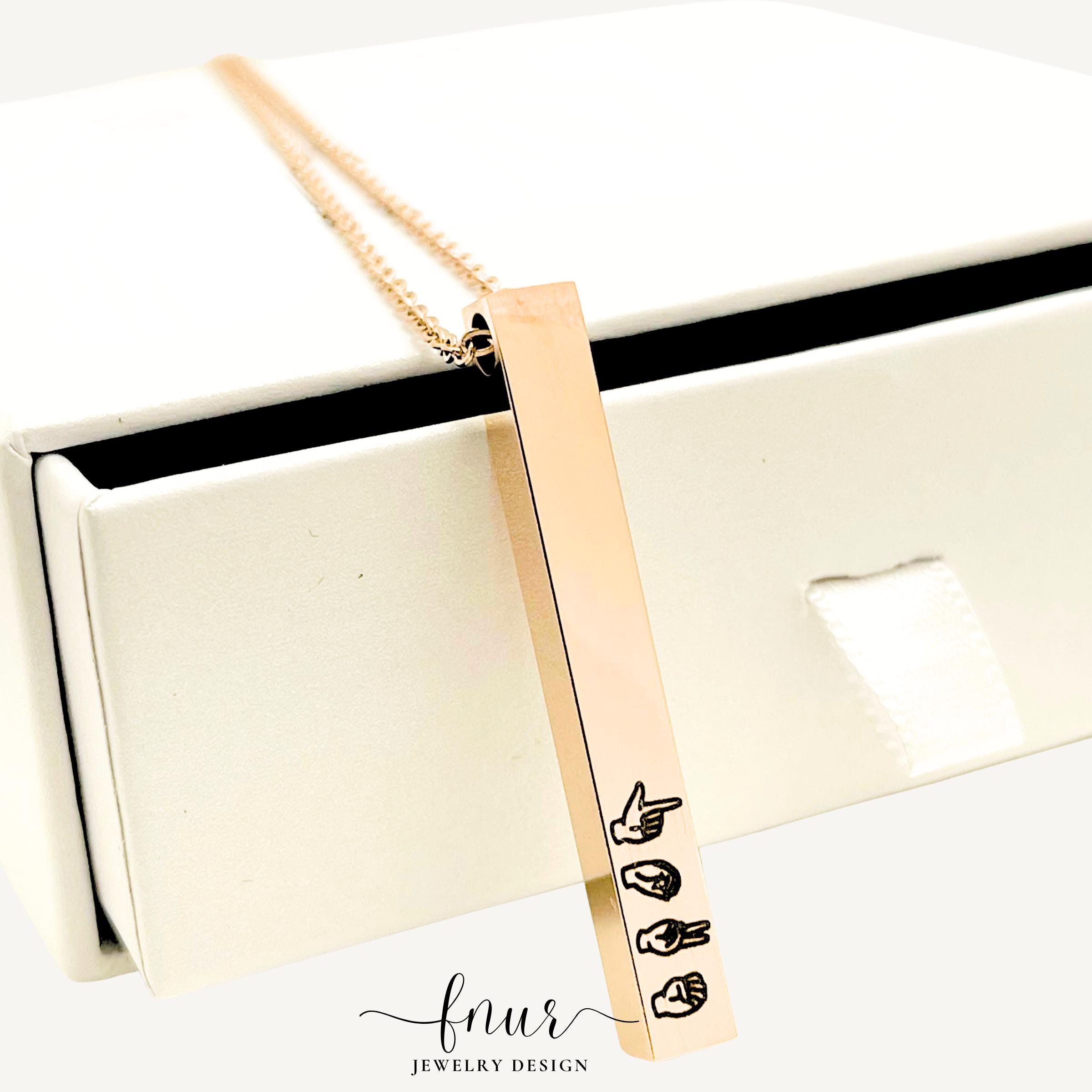 ASL Necklace Personalized Name, Sign Language Bar Necklace, Custom Jewelry, 4 Sided Engraved Gift – handcrafted personalized asl necklaces by fnur Jewelry Design (photo 11)