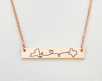 Long Distance Necklace, Location Jewelry, Long Distance Living Apart Necklace State Necklace California Texas  Florida New York Countries