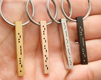 4 sided Bar Morse Code Bar Keychain Personalized Keyring Custom Morse Code Jewelry Keyring Custom Vertical Bar Keychain Key Tags Key Fob