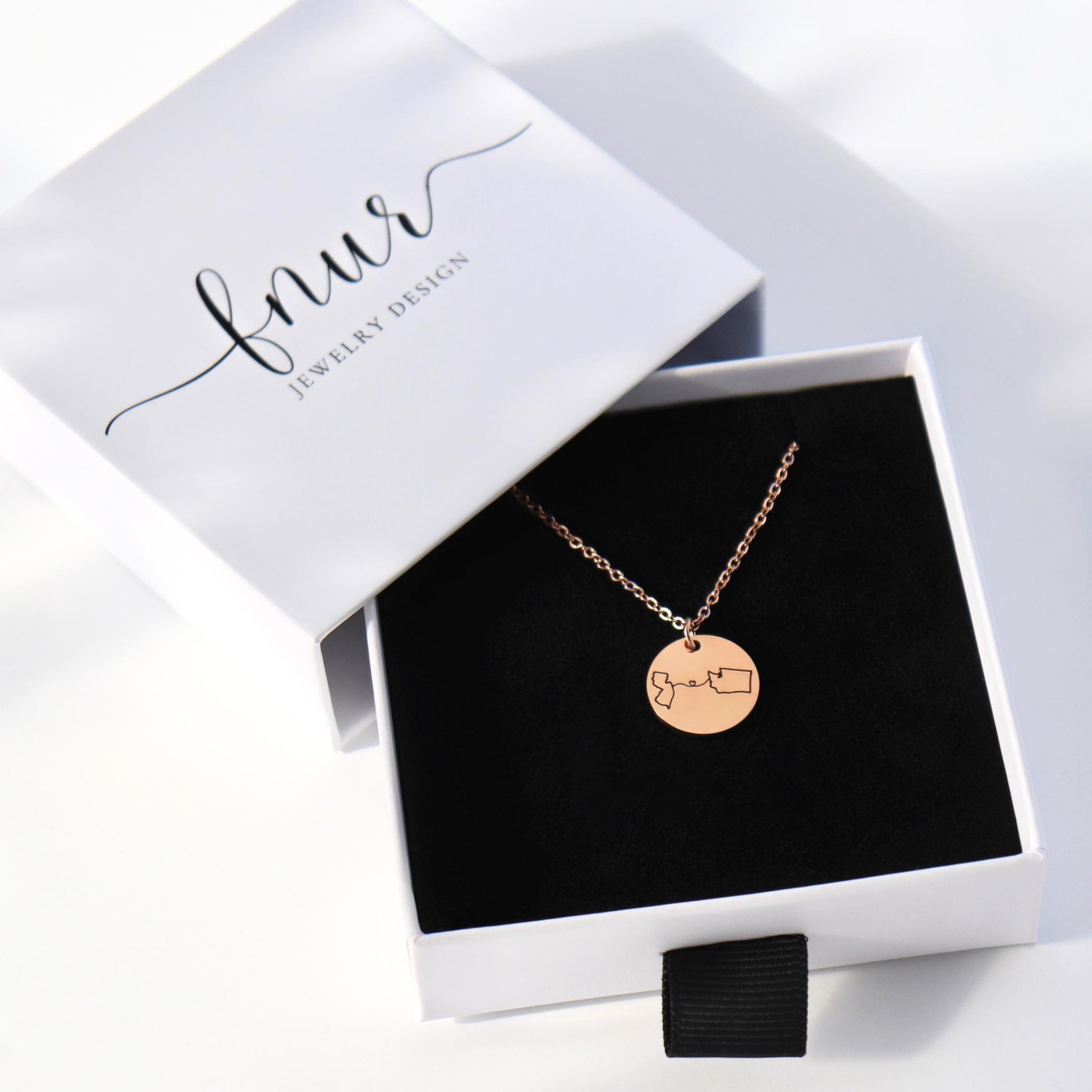 rose gold version of long distance friendship necklace styled with casual everyday spring outfit