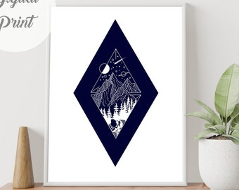 Geometric Mountains Line Art Print: Abstract Landscape Poster (Digital Download)