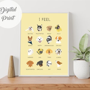 Cartel de I feel Dogs, Tabla de sentimientos y emociones, Lista de sentimientos, Materiales Montessori, Tabla de sentimientos, Decoración de la habitación para niños, Rincón de calma para niños