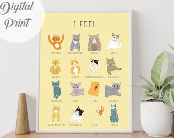 Cat Emotions Chart Poster: Calming Corner Montessori Art (Digital Download)