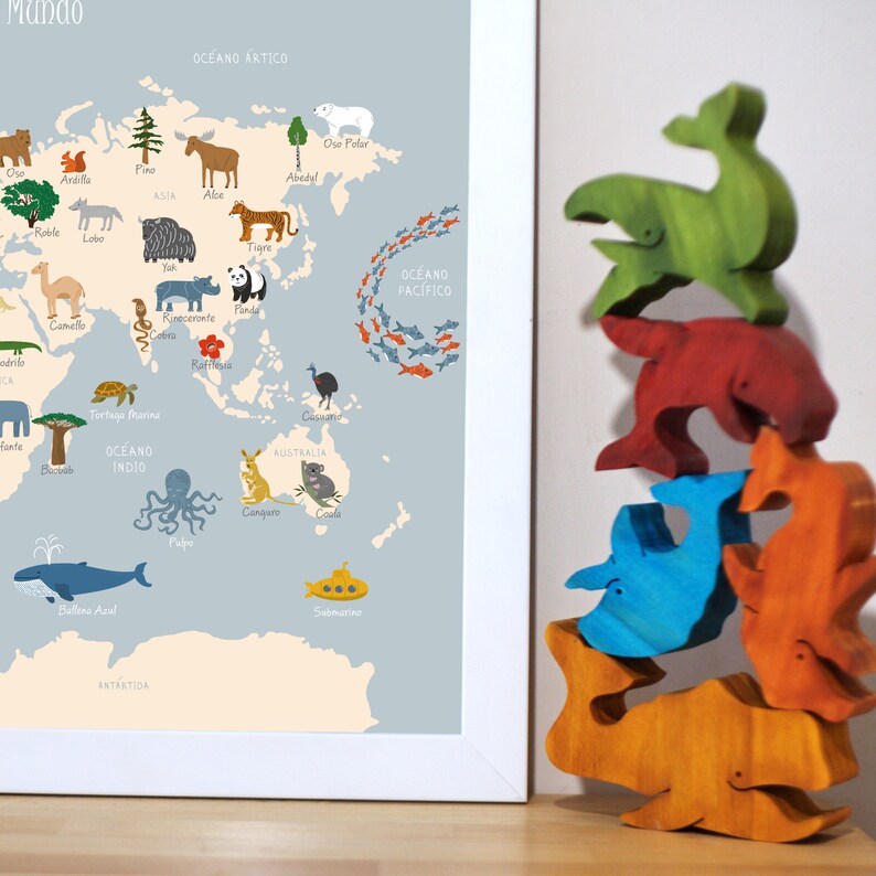Mapa Del Mundo Azul Español, World Map in SPANISH Wall Art, Nursery