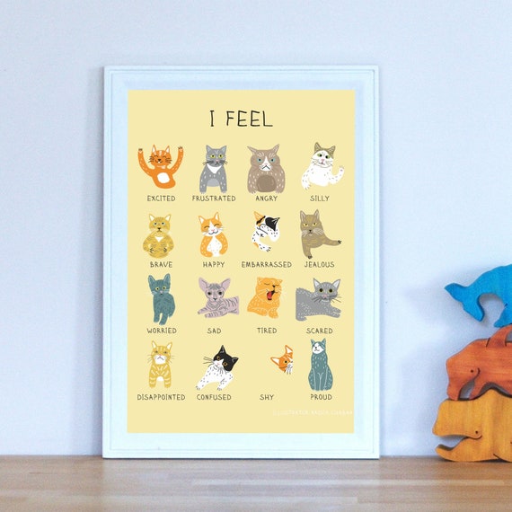 Cat feelings & emotions chart Cat feelings print Preschool | Etsy