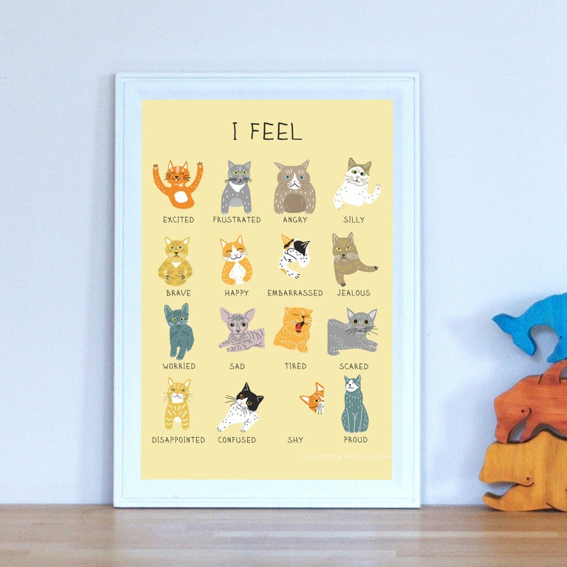 Cat feelings & emotions chart Cat feelings print Preschool Etsy