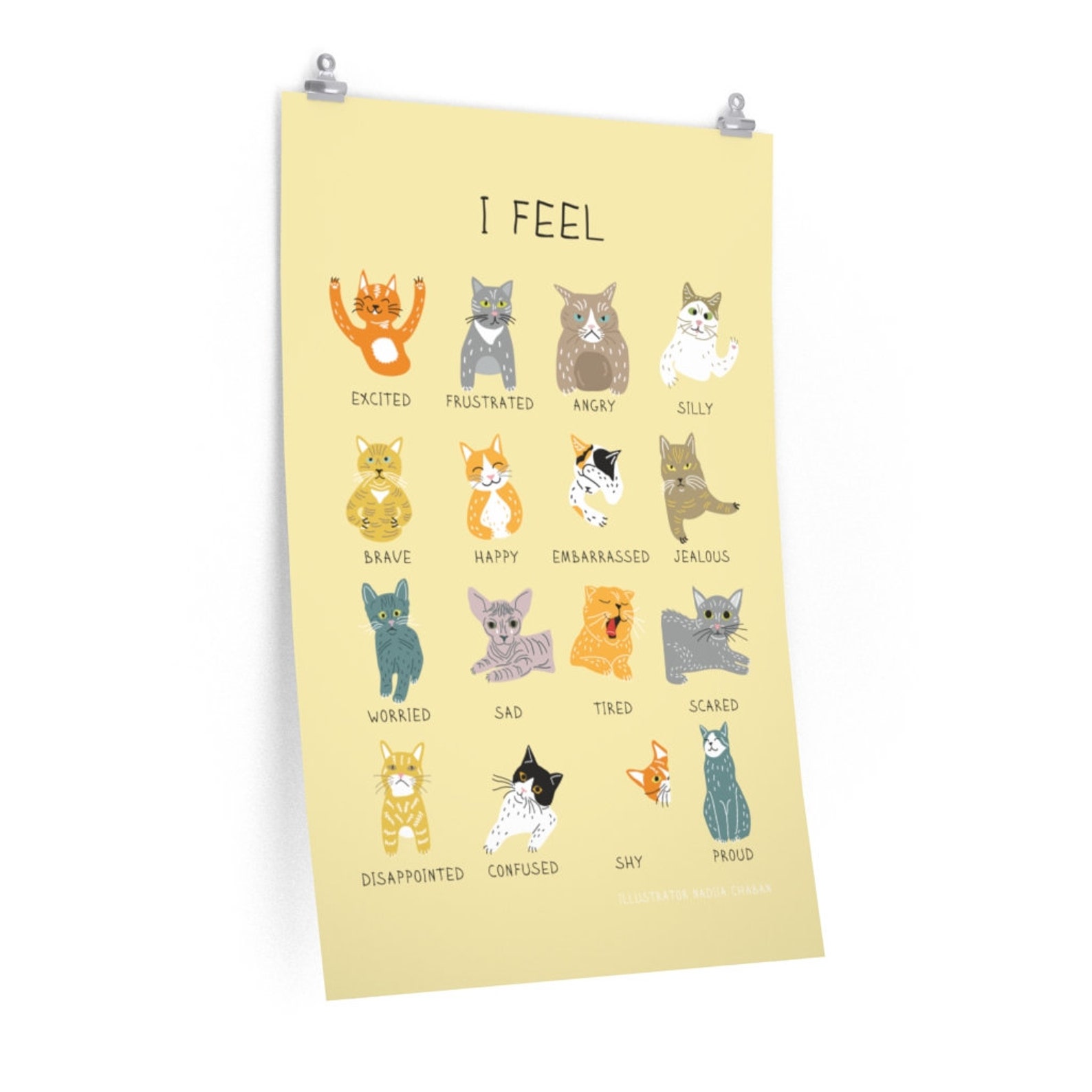Cat feelings & emotions chart Cat feelings print Preschool Etsy