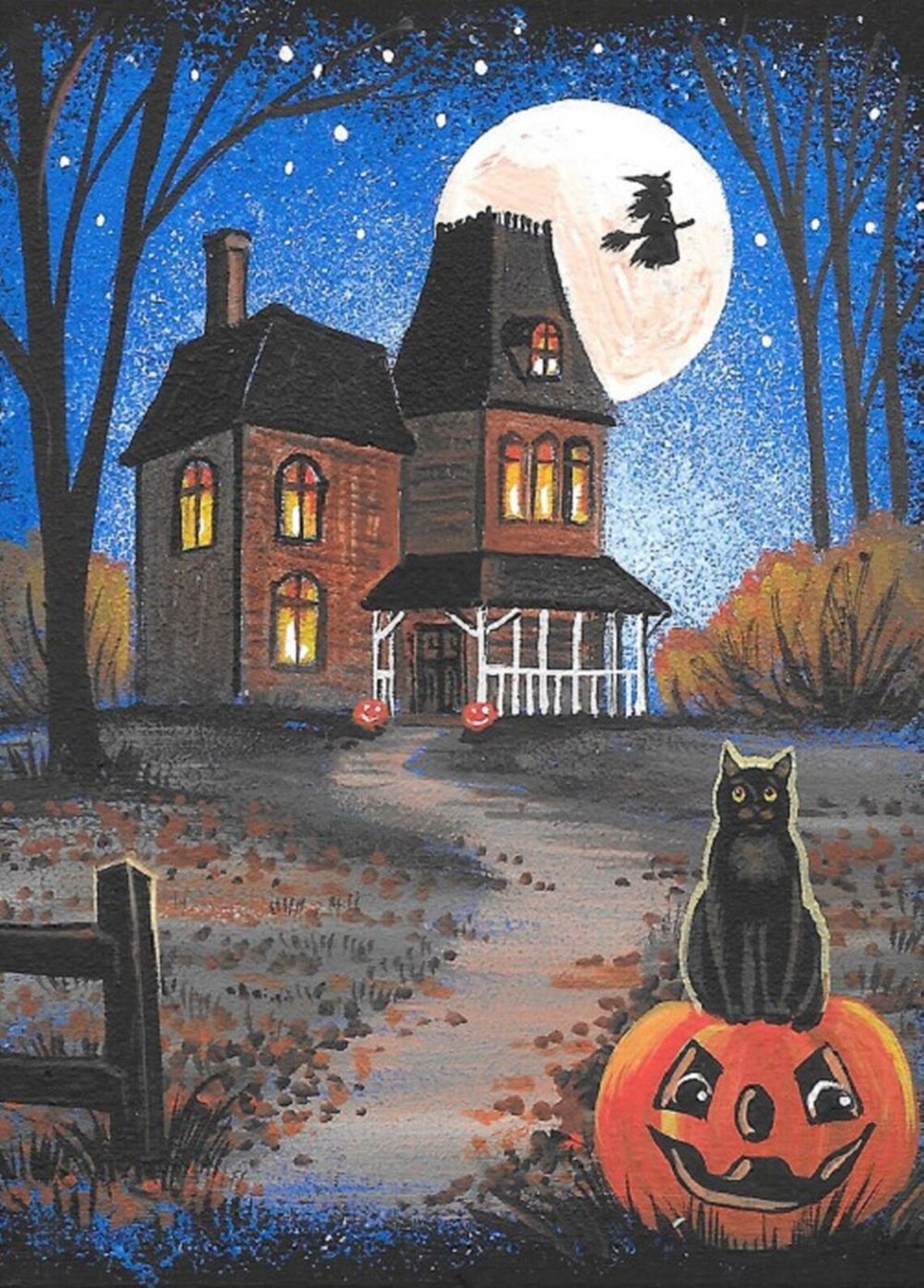 5x7 End House RYTA Halloween Black Cat Witch Haunted House - Etsy