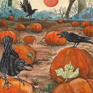 5x7 Kürbis Aufnäher RYTA CROW Rabe Linus Hexe Vollmond große Herbst Herbst HALLOWEEN gespenstische Nacht saisonale Dekor Design Dekoration Wand Kunst