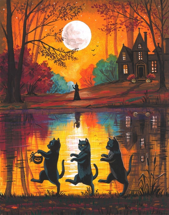 18x24 to Grandmothers House We Go Halloween Black Cat Ryta Witch - Main Image